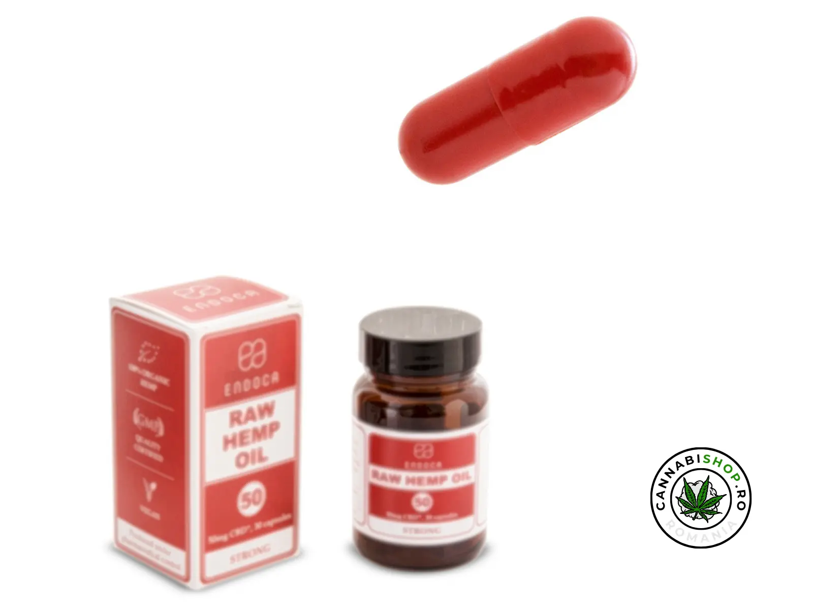 Cutie de capsule CBD Endoca cu Cannabis, continand un borcan cu 30 de capsule de 50% CBD. Experimenteaza beneficiile puternice ale canabidiolului pentru sanatate si bunastare.